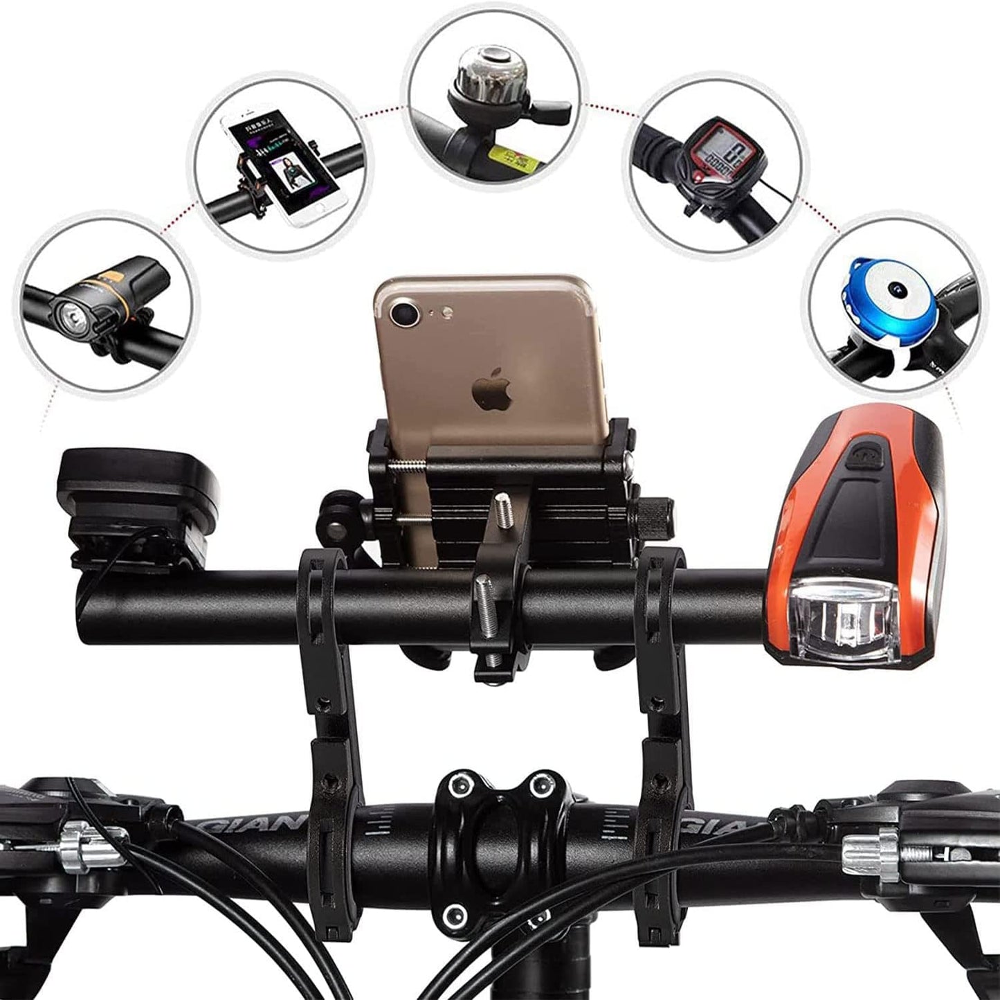 20cm Double-Rod Handlebar Extender – Heavy-Duty Aluminum Alloy Accessory Mount