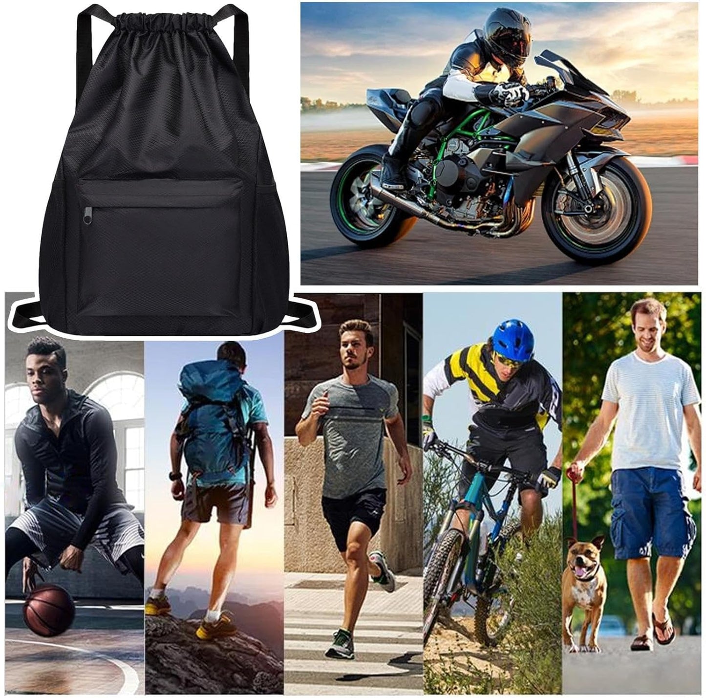 Water Repellent Drawstring Helmet Bag – Portable 24L Motorcycle Backpack for Full Face Helmets & Basketballs
