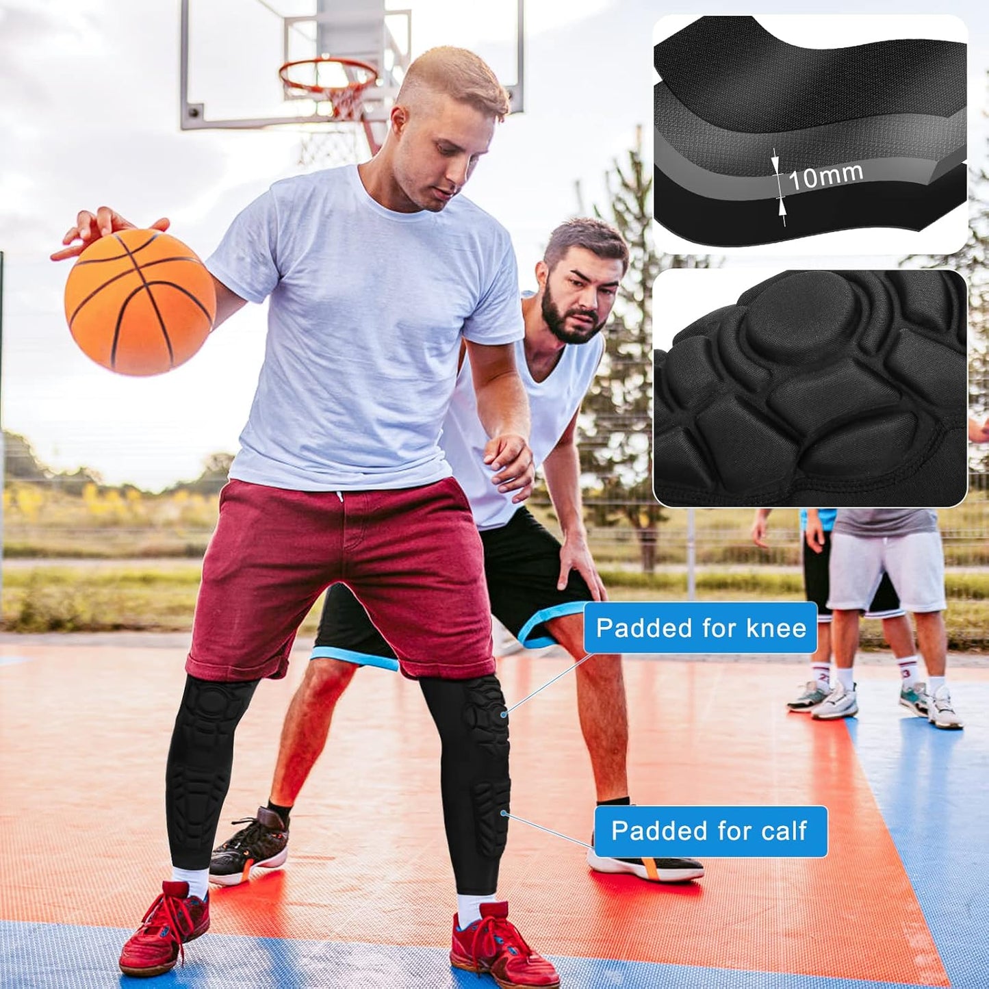 T2P Padded Knee Compression Sleeves Long Leg Sleeve Protection Knee Pad Knee Cushions