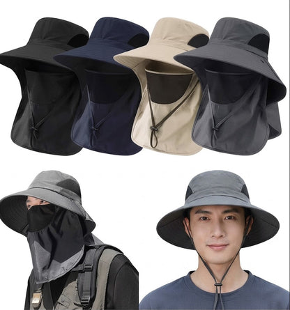 Unisex Fisherman Sun Hat with Wide Brim & Neck Flap UV Protection Outdoor Hats