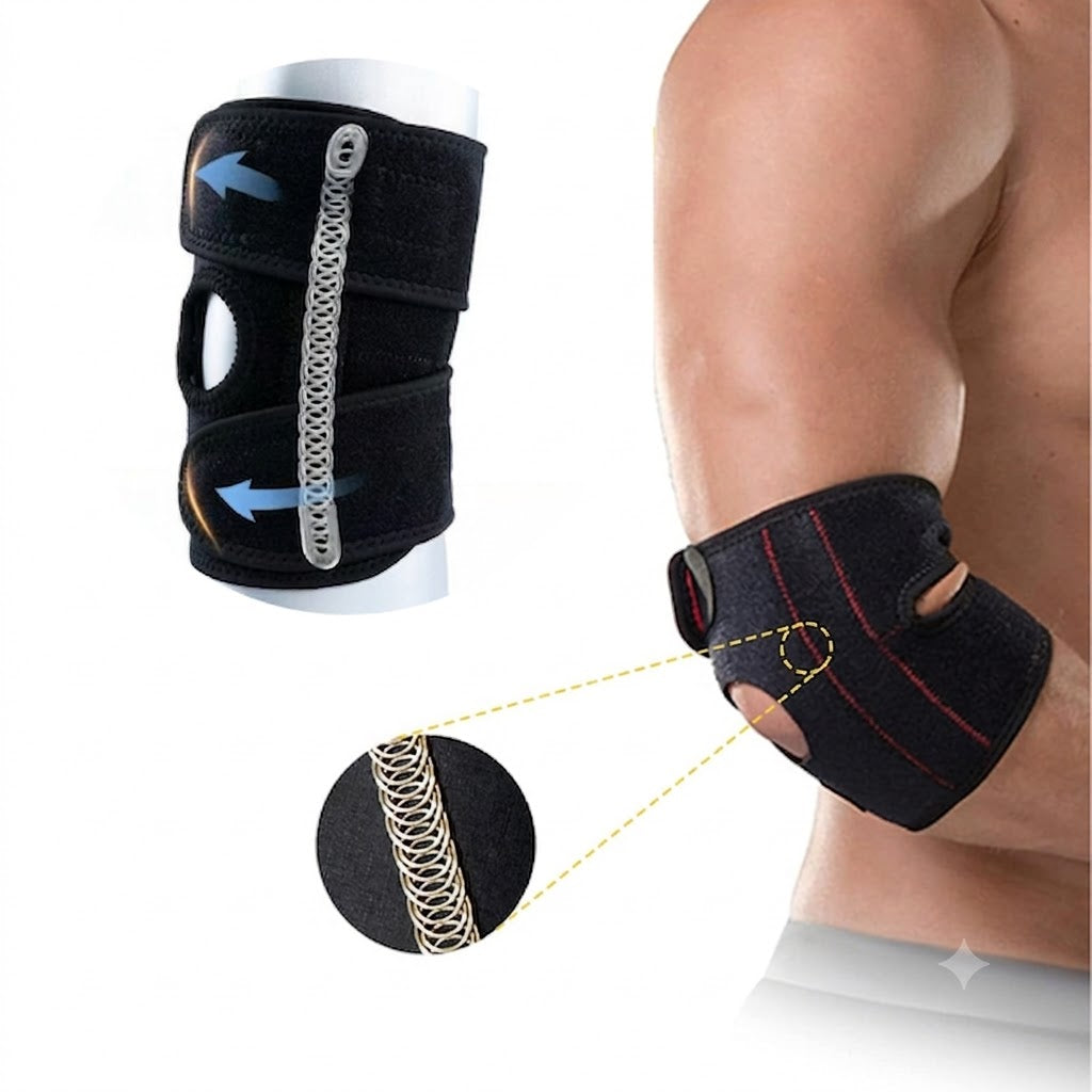 Adjustable Elbow Support Sleeve with Dual Spring Stabilizers – Breathable Compression Arm Wrap for Sports & Active Lifestyle