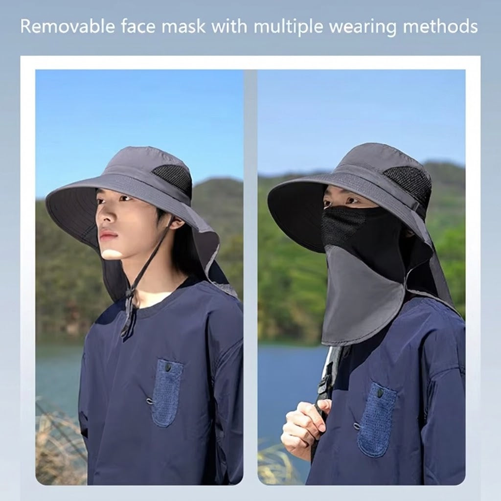 Unisex Fisherman Sun Hat with Wide Brim & Neck Flap UV Protection Outdoor Hats