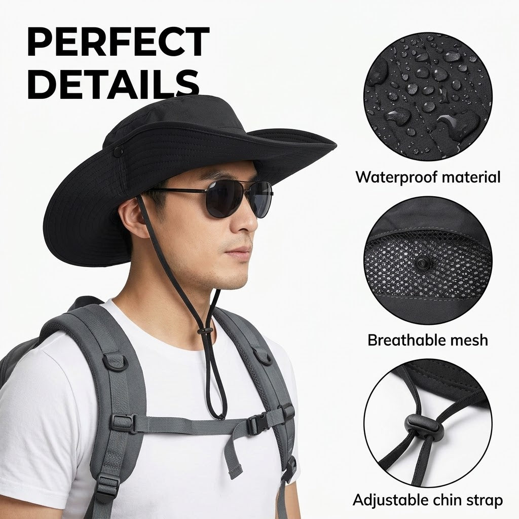 Unisex Wide Brim Sun Hat - Waterproof, Quick-Drying & Breathable Fishing & Hiking Bucket Hat