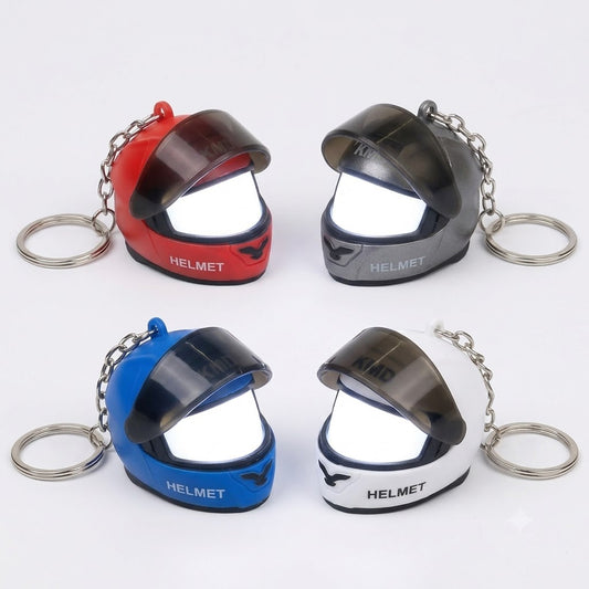 LED Motorcycle Helmet Keychain & Mini Flashlight – Creative Flip-Visor Keyring & Bag Night Light