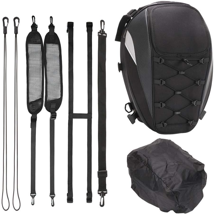 Expandable Motorcycle Tail Bag & Helmet Backpack – 2-in-1 Rigid Seat Bag with Waterproof Cover