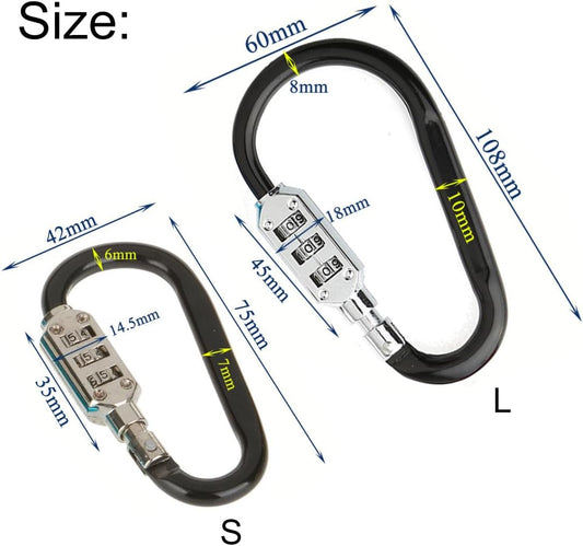 Heavy-Duty Alloy Carabiner Combination Lock 3-Digit Keyless Security Helmets, Backpacks & Gear