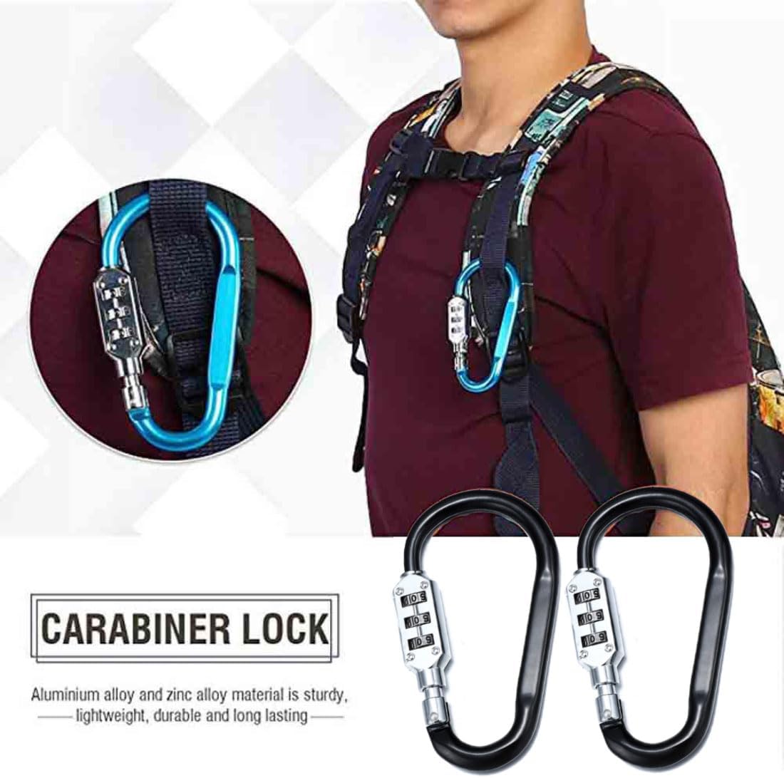 Heavy-Duty Alloy Carabiner Combination Lock 3-Digit Keyless Security Helmets, Backpacks & Gear