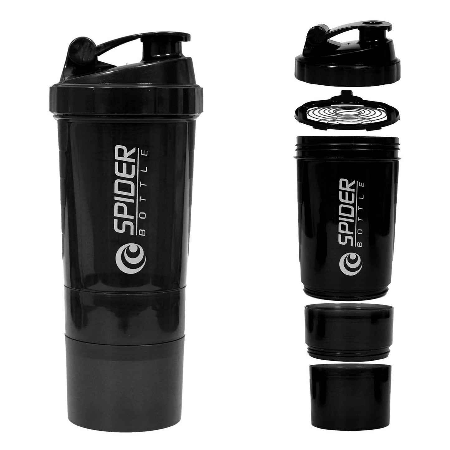 Spider 3-Layer Protein Shaker (600ml) – The "No-Lump" Mixer with Built-in Supplement Storage