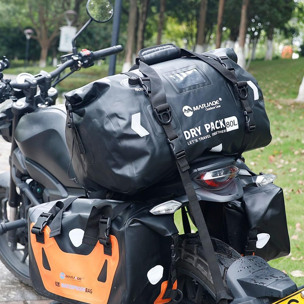 MARJAQE Waterproof Motorcycle Duffle Bag – 50L/80L Heavy-Duty Luggage for Road Trips & Adventure