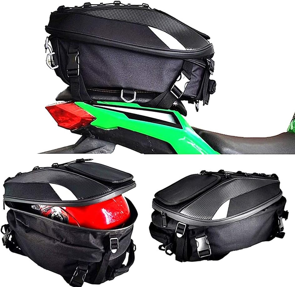 Expandable Motorcycle Tail Bag & Helmet Backpack – 2-in-1 Rigid Seat Bag with Waterproof Cover