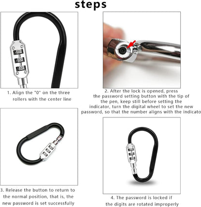 Heavy-Duty Alloy Carabiner Combination Lock 3-Digit Keyless Security Helmets, Backpacks & Gear