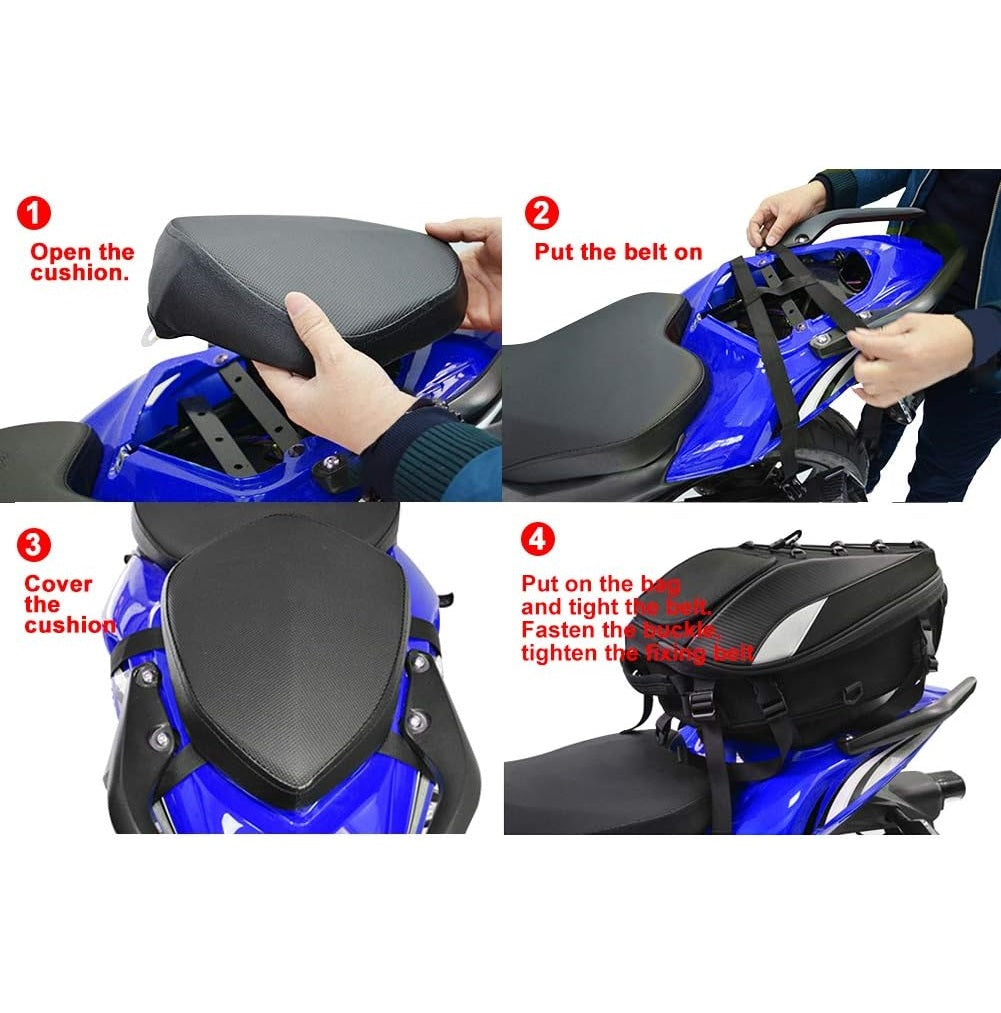 Expandable Motorcycle Tail Bag & Helmet Backpack – 2-in-1 Rigid Seat Bag with Waterproof Cover