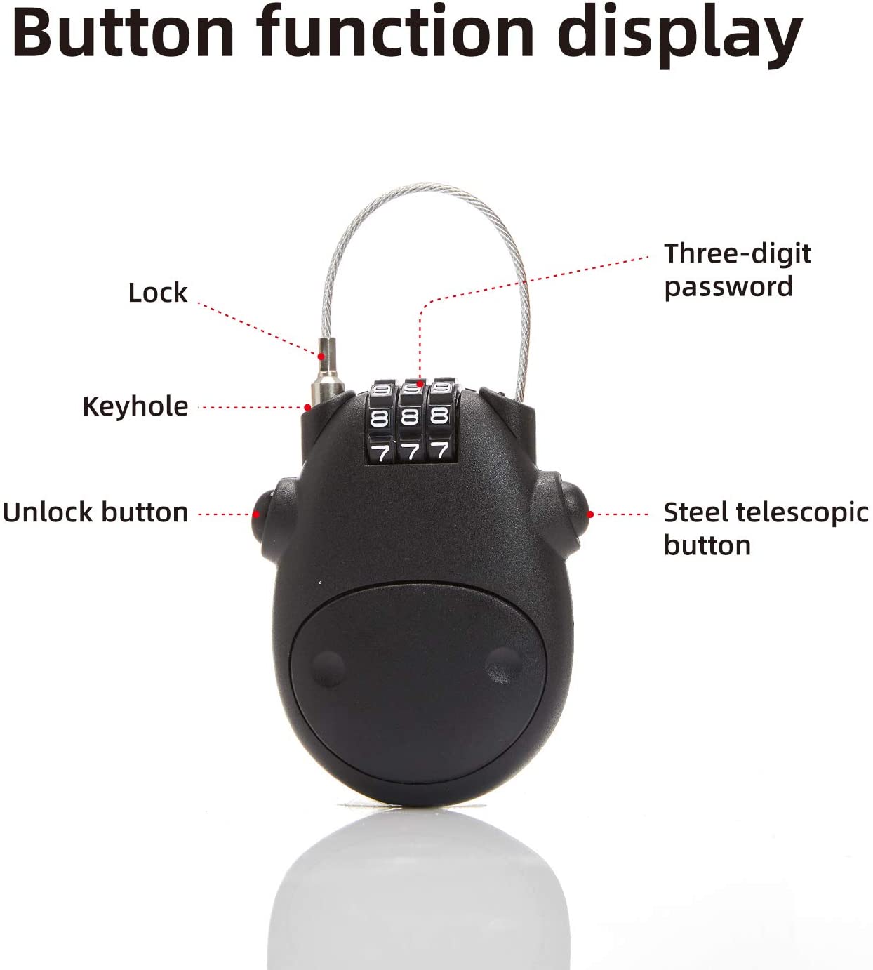 Retractable Mini Cable Lock – 3-Digit Combination, 80cm Steel Wire | Secure Helmets, Bicycles, Strollers & Luggage