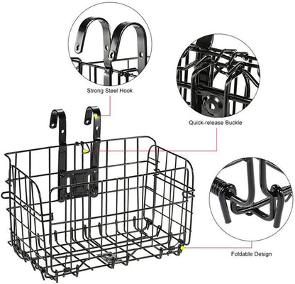 Heavy-Duty Folding Bicycle Basket – Quick-Release Steel Basket for Groceries & Commuting (20kg Capacity)