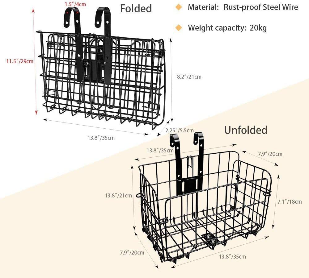 Heavy-Duty Folding Bicycle Basket – Quick-Release Steel Basket for Groceries & Commuting (20kg Capacity)