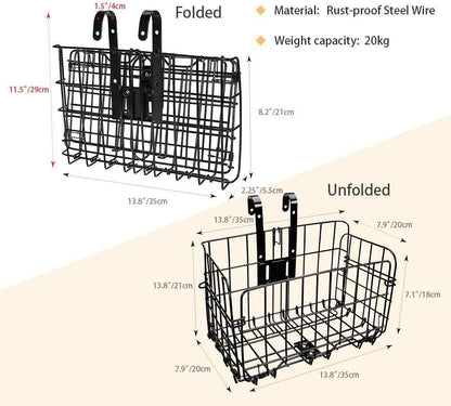 Heavy-Duty Folding Bicycle Basket – Quick-Release Steel Basket for Groceries & Commuting (20kg Capacity)