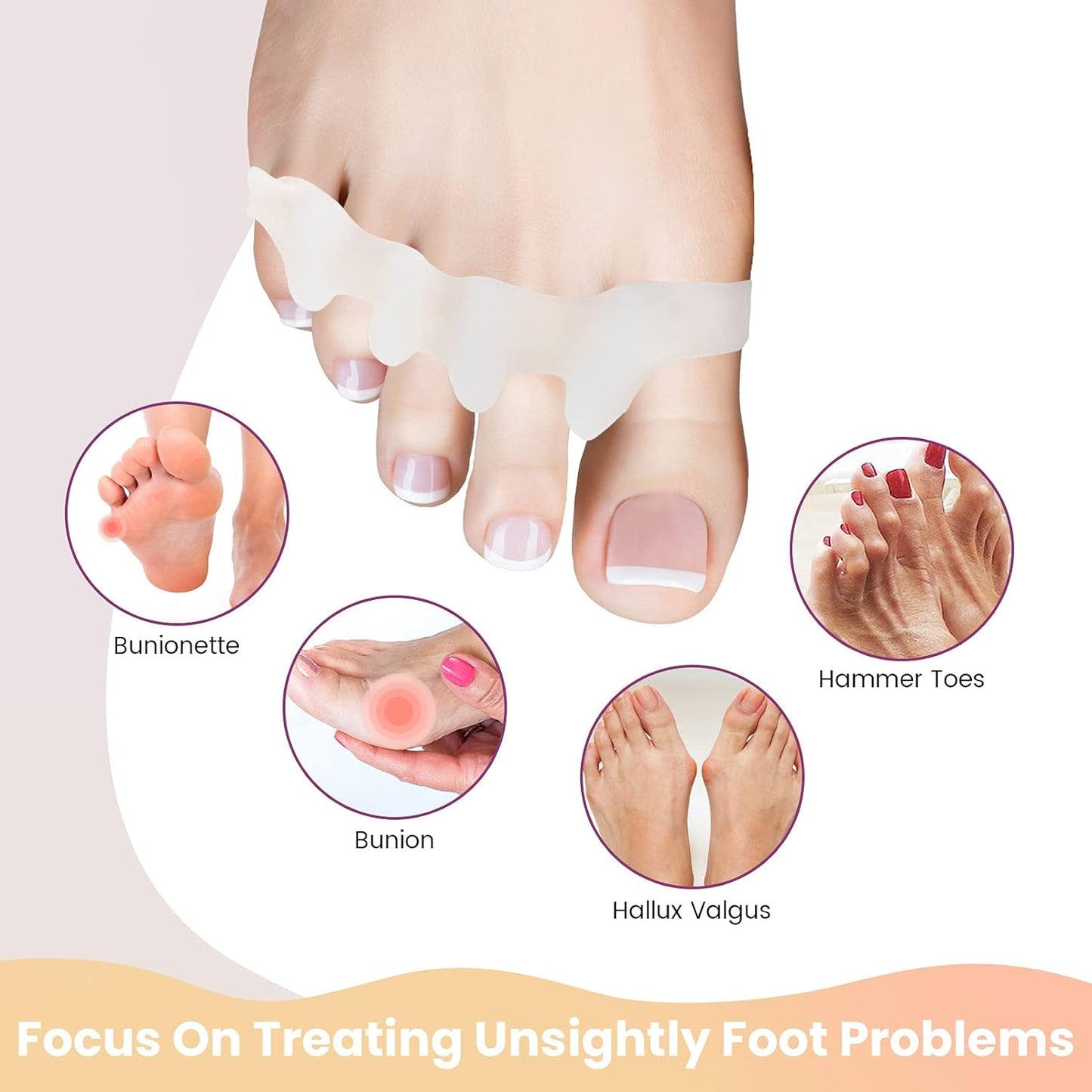 5-Toe Silicone Separator Pads – Orthopedic Bunion Corrector & Overlapping Toe Pain Relief