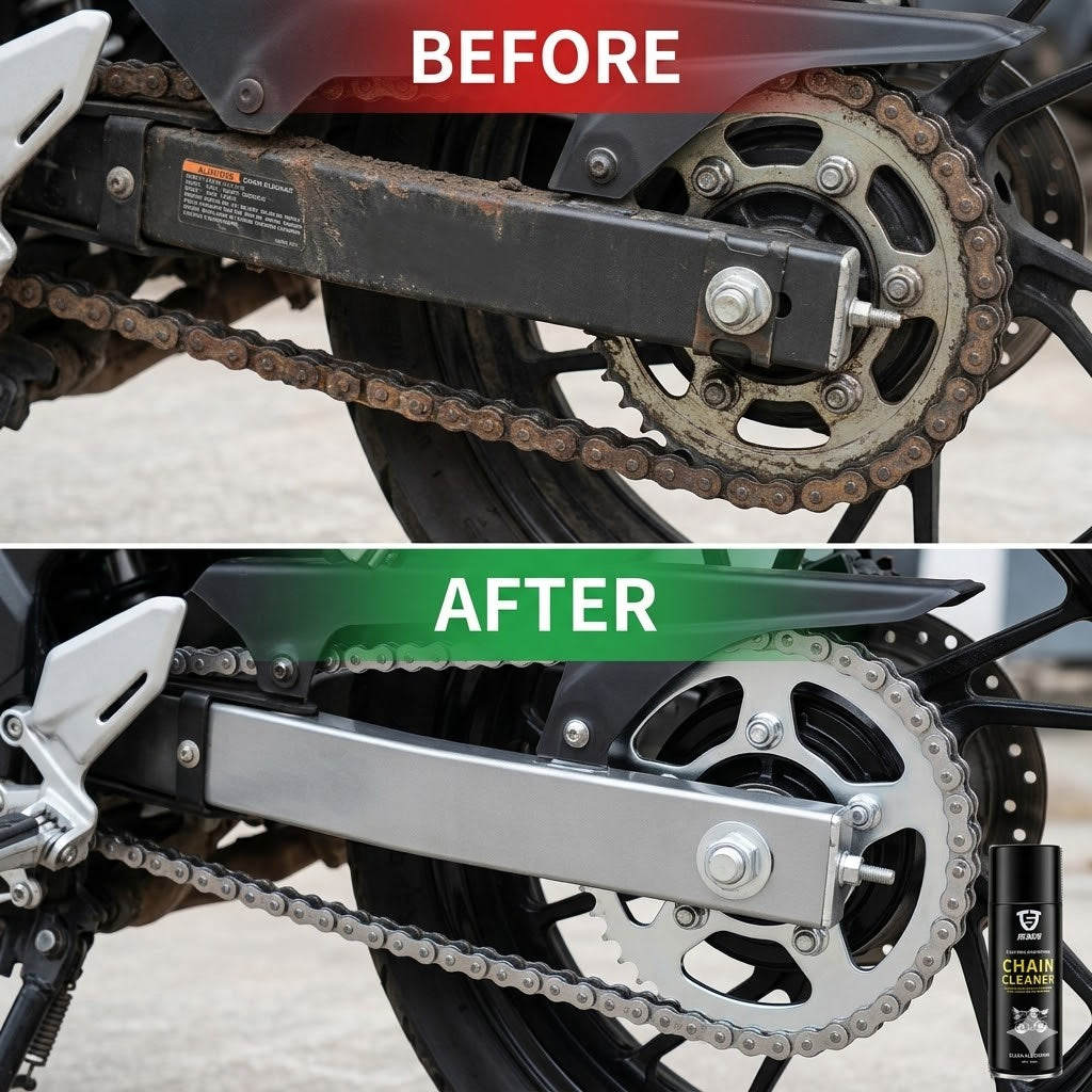 Heavy Duty Motorcycle Chain Cleaner Spray – High-Pressure Drivetrain, Sprocket & O/X/Z-Ring Safe Degreaser (450ml)