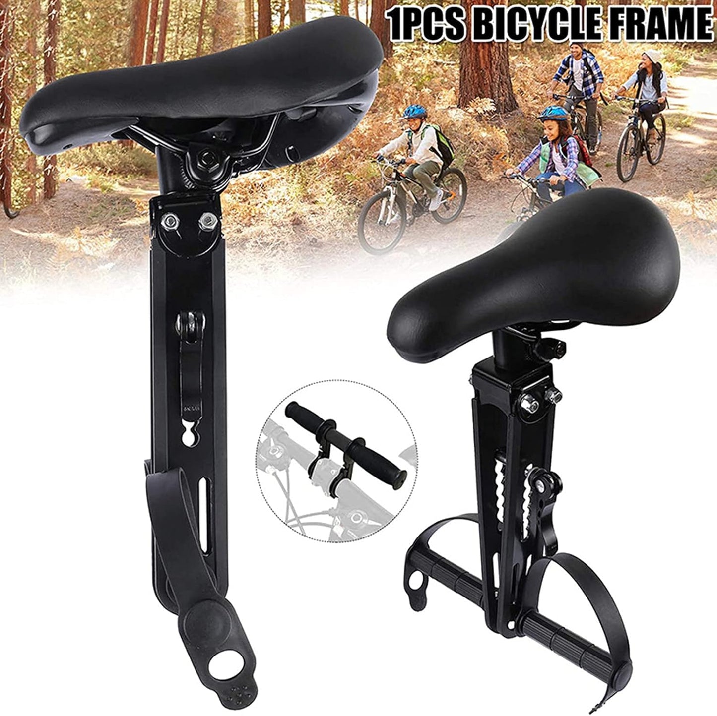 Front-Mount Kids Mountain Bike Seat & Handlebar Set – Quick-Release Adjustable Child Carrier