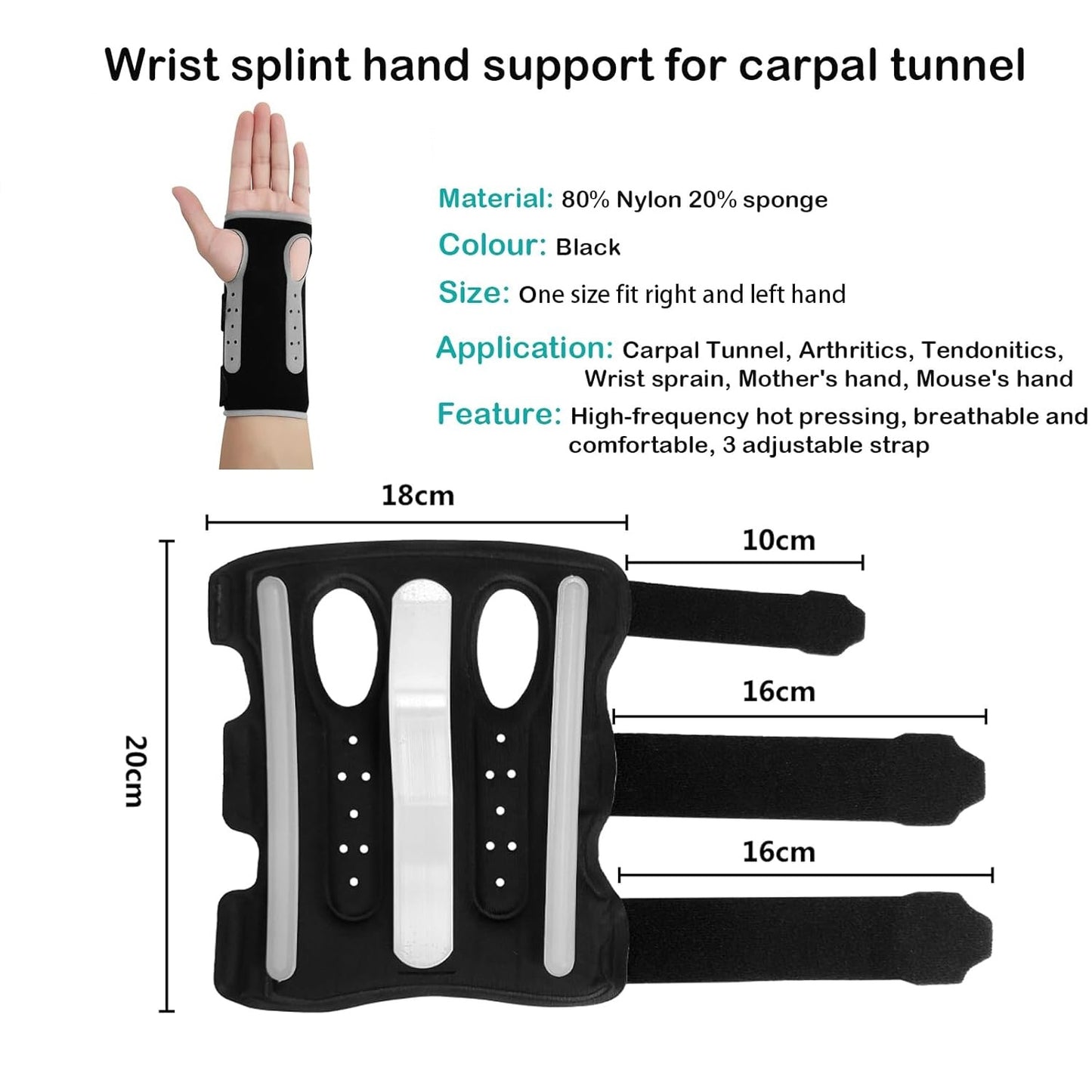 Breathable Wrist Brace - Carpal Tunnel & Night Sleep Support with Metal Splint