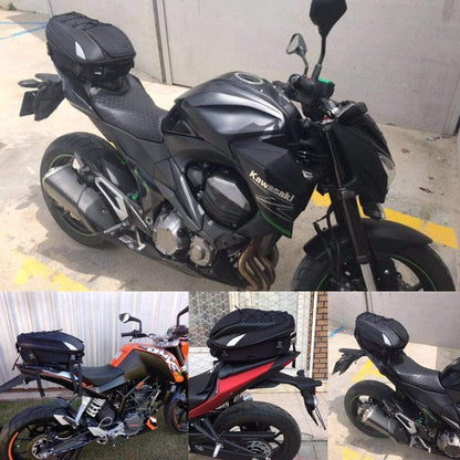 Expandable Motorcycle Tail Bag & Helmet Backpack – 2-in-1 Rigid Seat Bag with Waterproof Cover