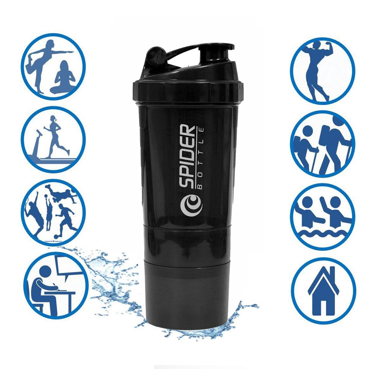 Spider 3-Layer Protein Shaker (600ml) – The "No-Lump" Mixer with Built-in Supplement Storage