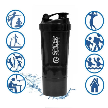 Spider 3-Layer Protein Shaker (600ml) – The "No-Lump" Mixer with Built-in Supplement Storage