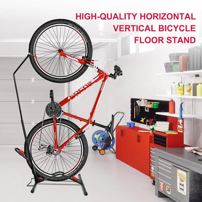 Freestanding Vertical Bike Stand – 2-in-1 Upright & Horizontal Bicycle Floor Storage Rack