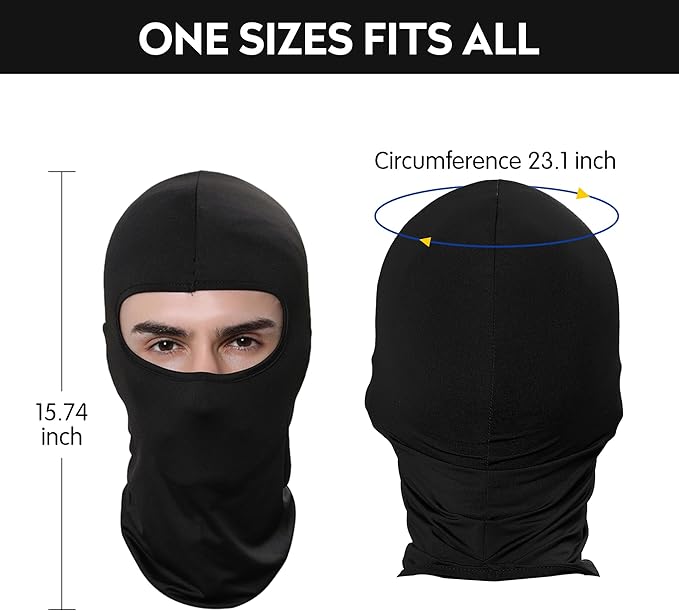 Breathable Black Balaclava Full Face Mask | UV Protection Motorcycle Helmet Liner | Cooling Riding Gear for Singapore Weather