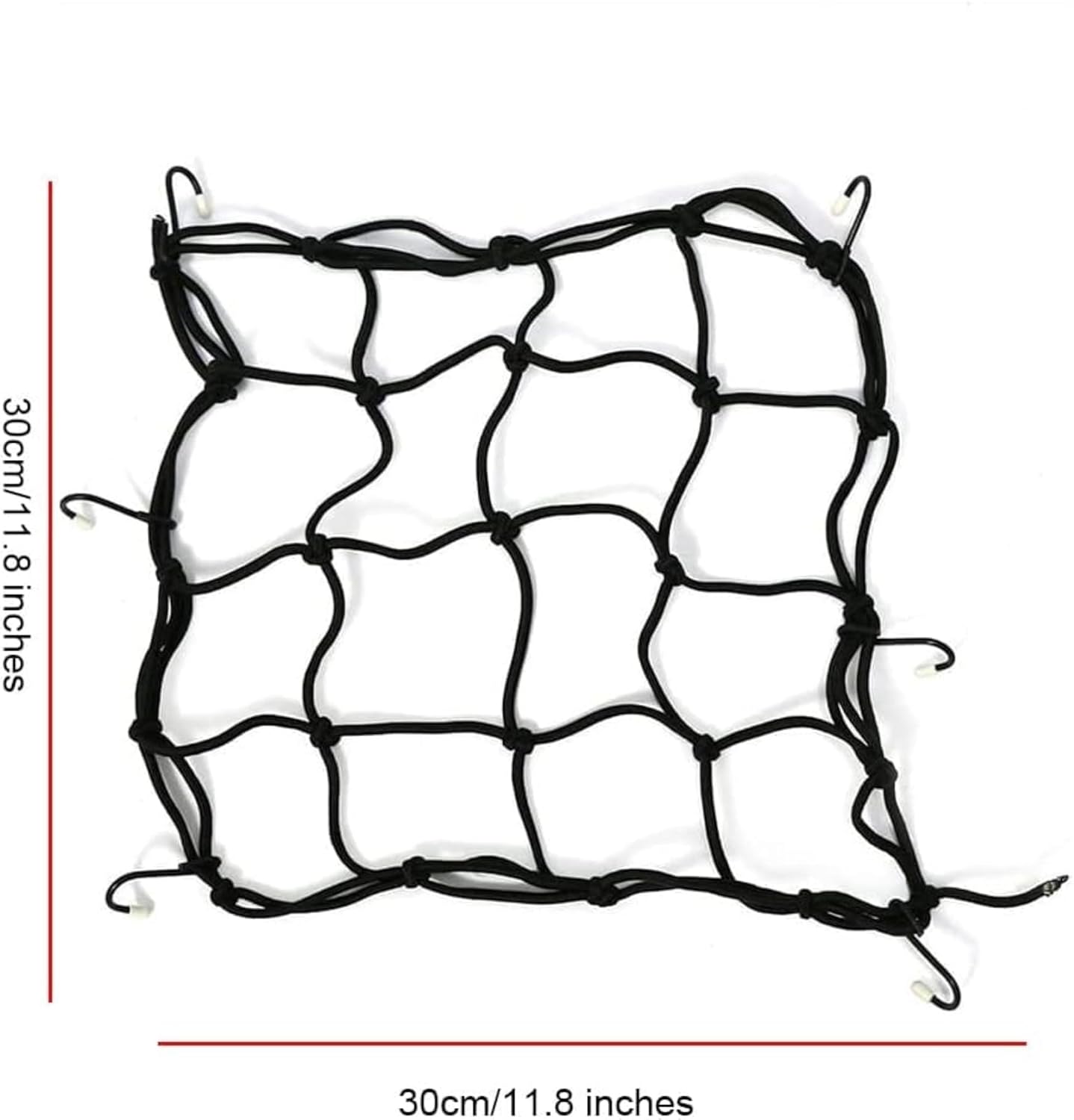 Heavy-Duty Motorcycle Cargo Net – 30x30cm High-Stretch Bungee with 6 Non-Scratch Hooks | Secure Helmets, Groceries & Gear
