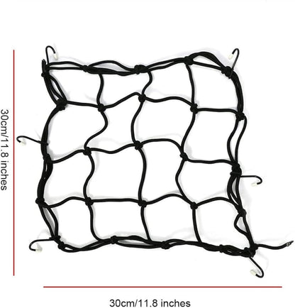 Heavy-Duty Motorcycle Cargo Net – 30x30cm High-Stretch Bungee with 6 Non-Scratch Hooks | Secure Helmets, Groceries & Gear