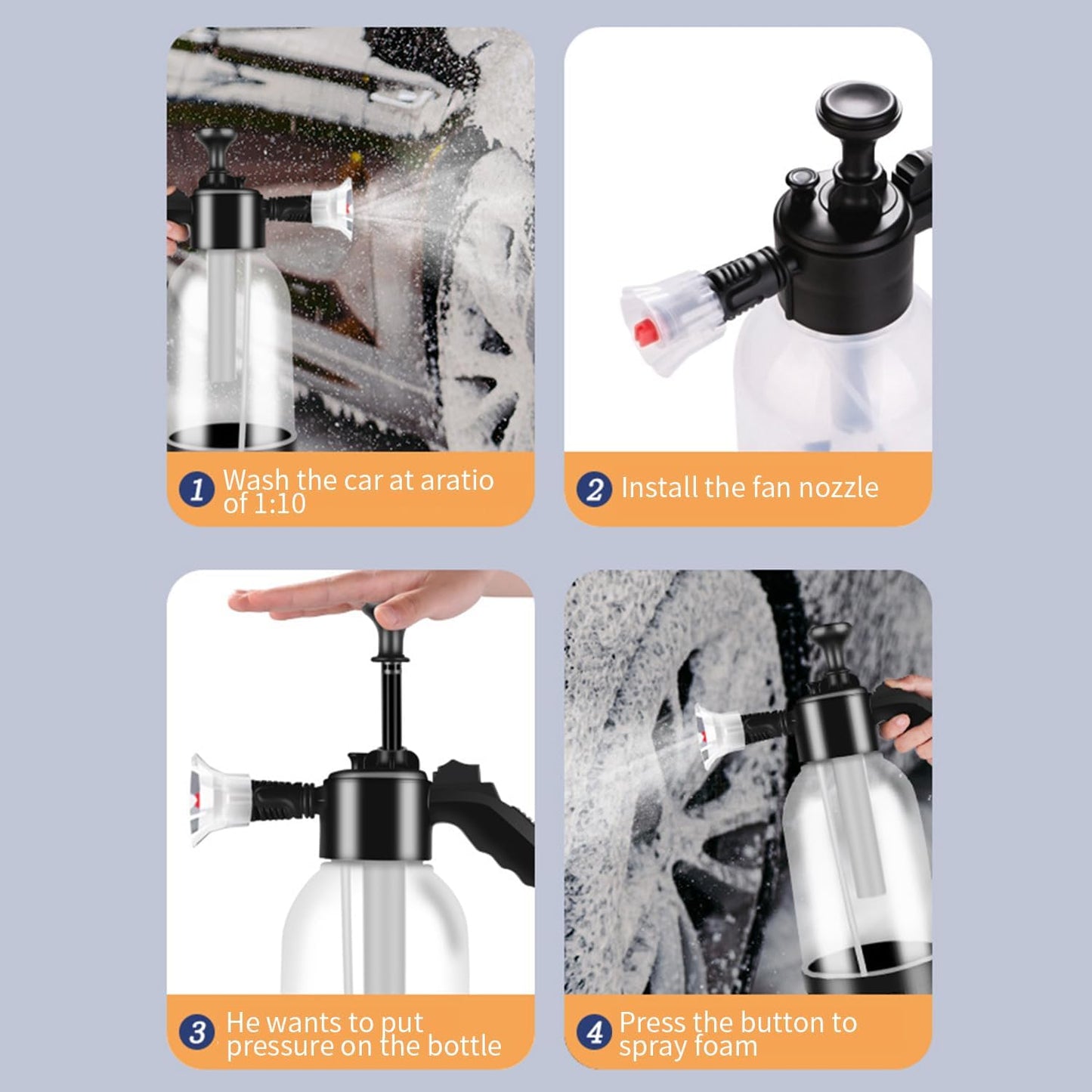 2L Hand-Pump Snow Foam Sprayer – High-Pressure Car Wash Bottle