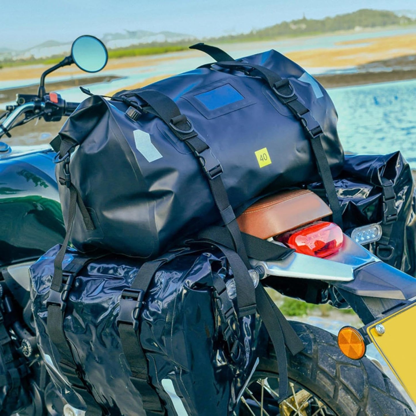 Adventure Waterproof Motorcycle Tail Bag – 40L/66L Heavy-Duty Tarpaulin Dry Duffle Bag for Touring