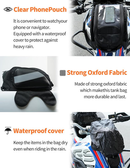 Magnetic Motorcycle Tank Bag – Heavy Duty Oxford with Phone Pocket