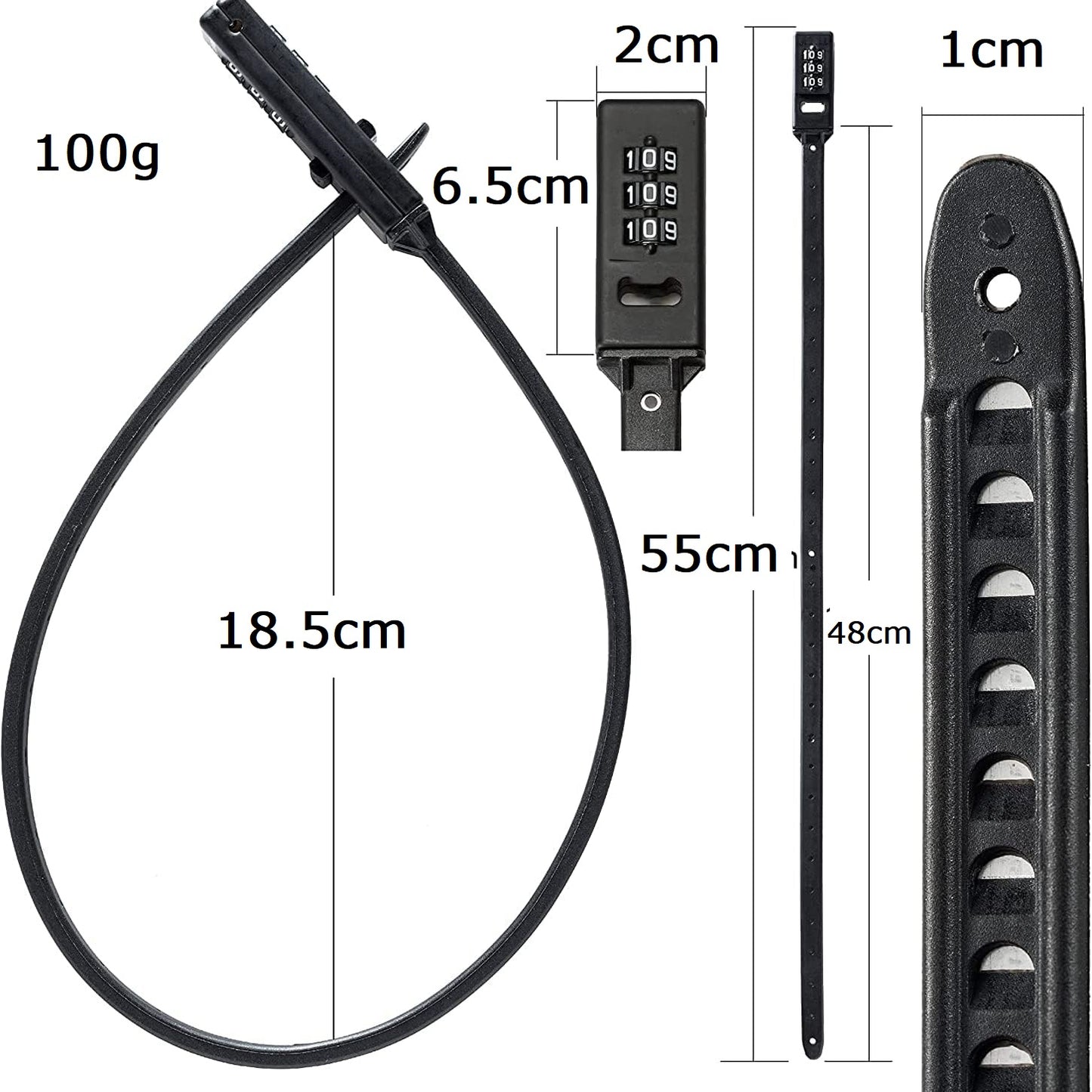 Multi-Use Zip Tie Cable Lock – Heavy-Duty 3-Digit Combination Security Tie (55cm)