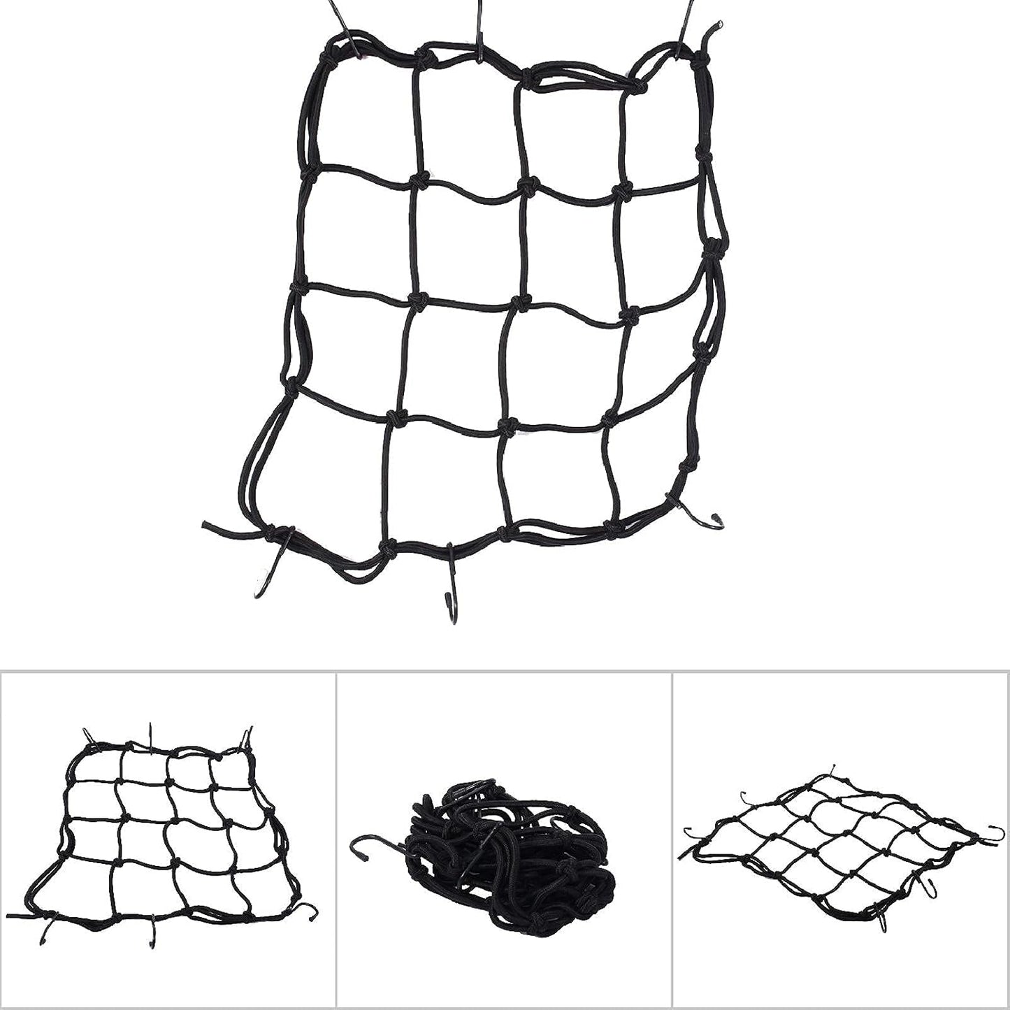 Heavy-Duty Motorcycle Cargo Net – 30x30cm High-Stretch Bungee with 6 Non-Scratch Hooks | Secure Helmets, Groceries & Gear