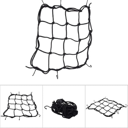 Heavy-Duty Motorcycle Cargo Net – 30x30cm High-Stretch Bungee with 6 Non-Scratch Hooks | Secure Helmets, Groceries & Gear
