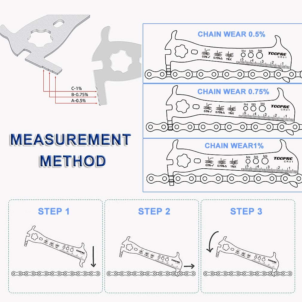 Toopre 5-in-1 Precision Bicycle Chain Checker – Wear Indicator & Multi-Function Gauge Tool