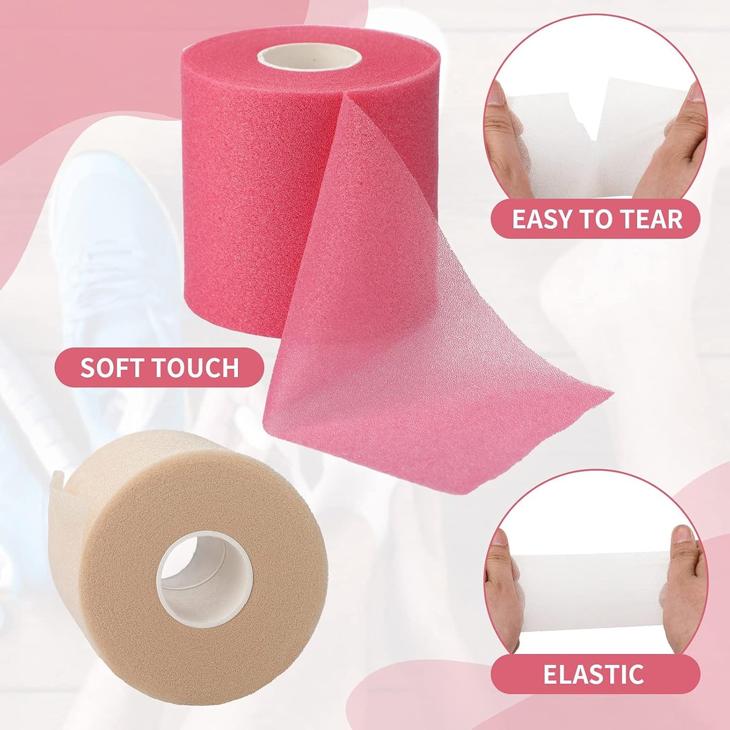 T2P Pro-Soft Sports Pre-Wrap Foam Tape (Set of 3 Rolls) – High-Elasticity Underwrap Base Bandage for Sports & Joint Protection
