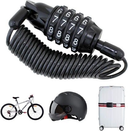Portable Motorcycle Helmet Lock | 150cm Stretchy Combination Cable Lock | Anti-Theft Wire Lock for Bicycles, Strollers & Luggage