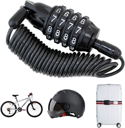Portable Motorcycle Helmet Lock | 150cm Stretchy Combination Cable Lock | Anti-Theft Wire Lock for Bicycles, Strollers & Luggage