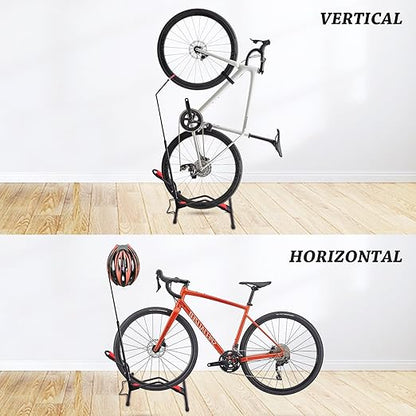 Freestanding Vertical Bike Stand – 2-in-1 Upright & Horizontal Bicycle Floor Storage Rack