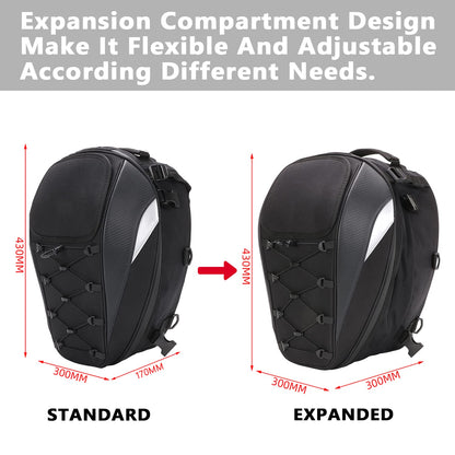 Expandable Motorcycle Tail Bag & Helmet Backpack – 2-in-1 Rigid Seat Bag with Waterproof Cover