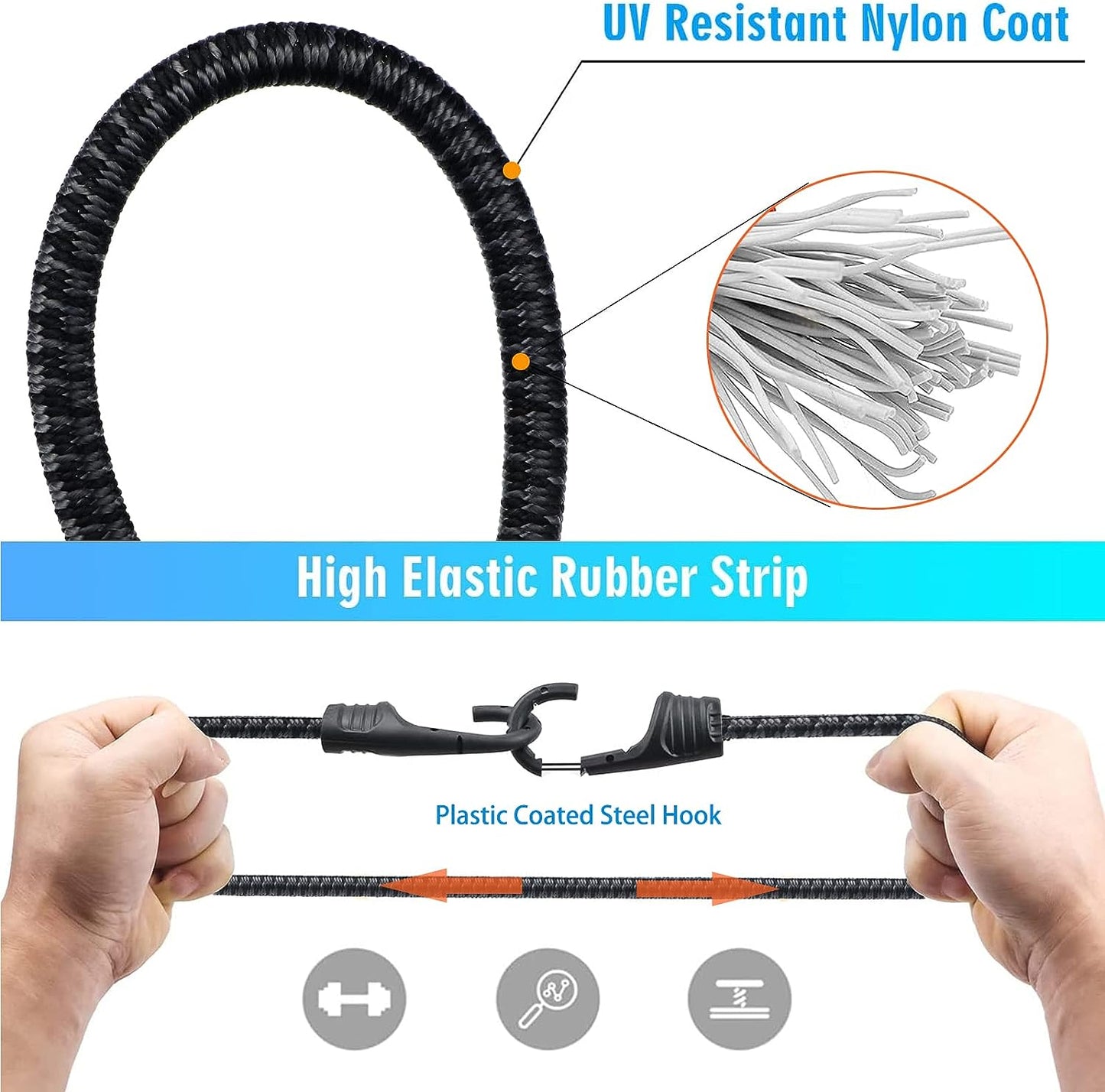 Heavy Duty Bungee Cords – UV Resistant Tie-Downs with Dual-Lock Hooks