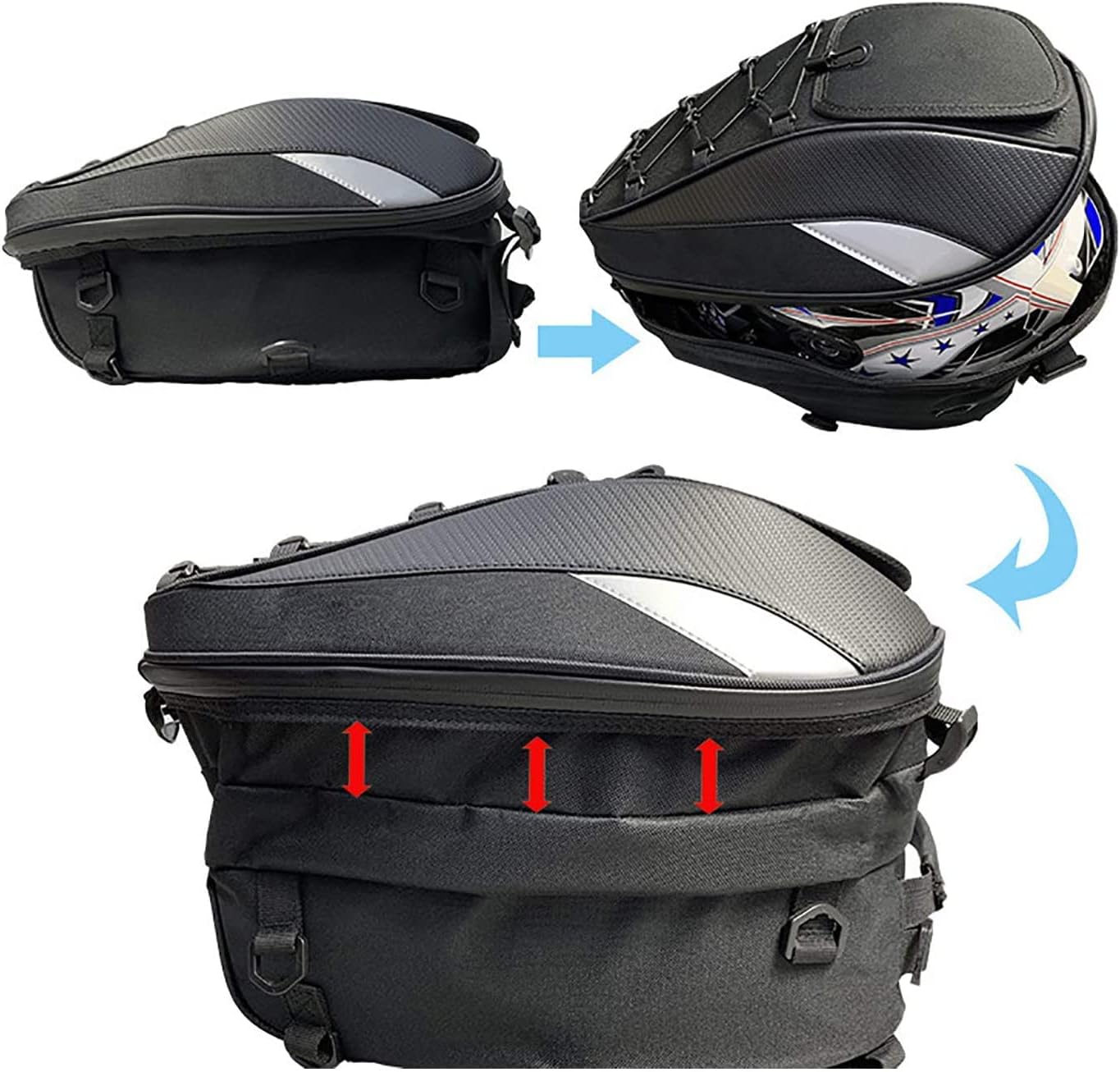 Expandable Motorcycle Tail Bag & Helmet Backpack – 2-in-1 Rigid Seat Bag with Waterproof Cover