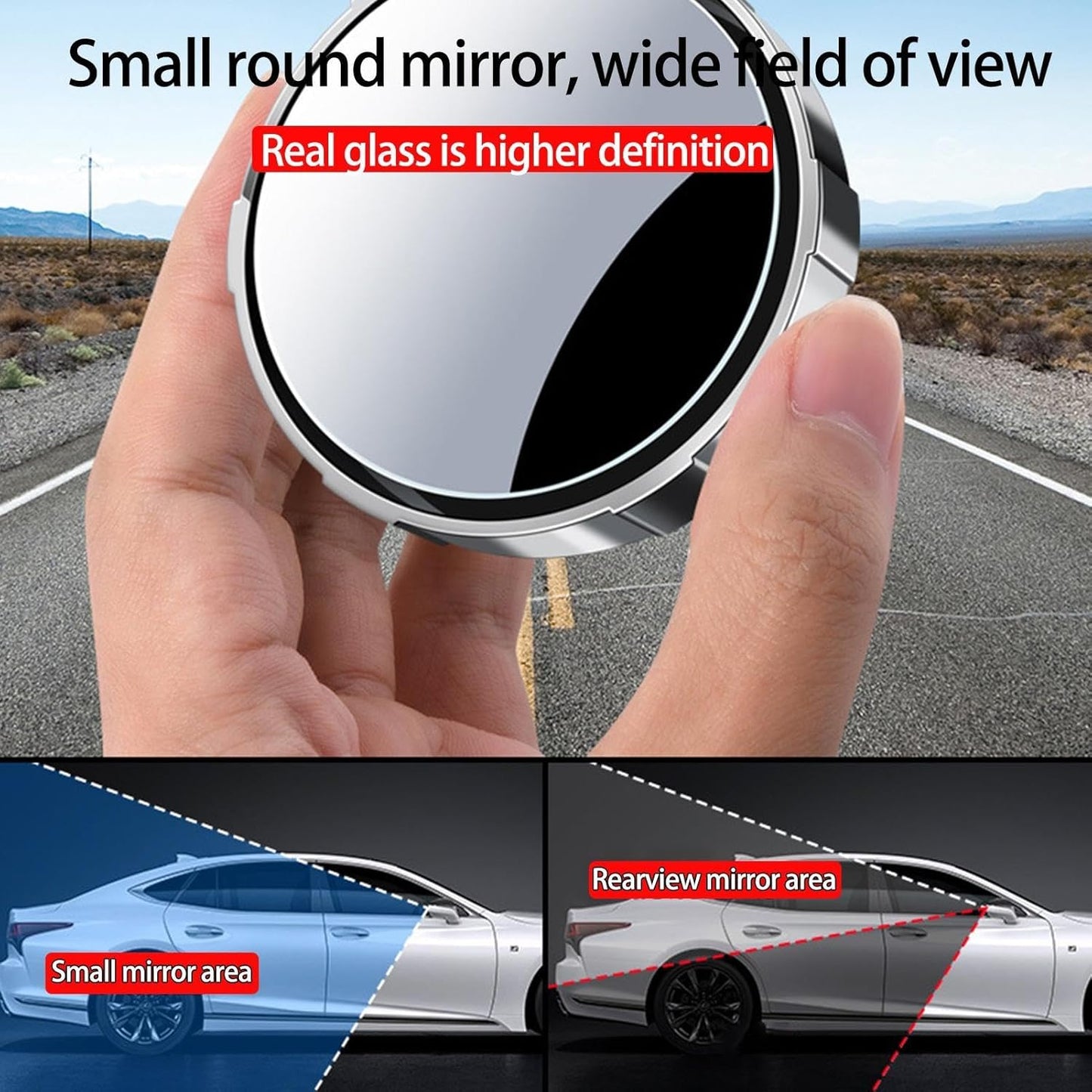 2-Piece HD Blind Spot Mirror Set - 360° Adjustable Wide Angle Side View Mirror with Suction Cup
