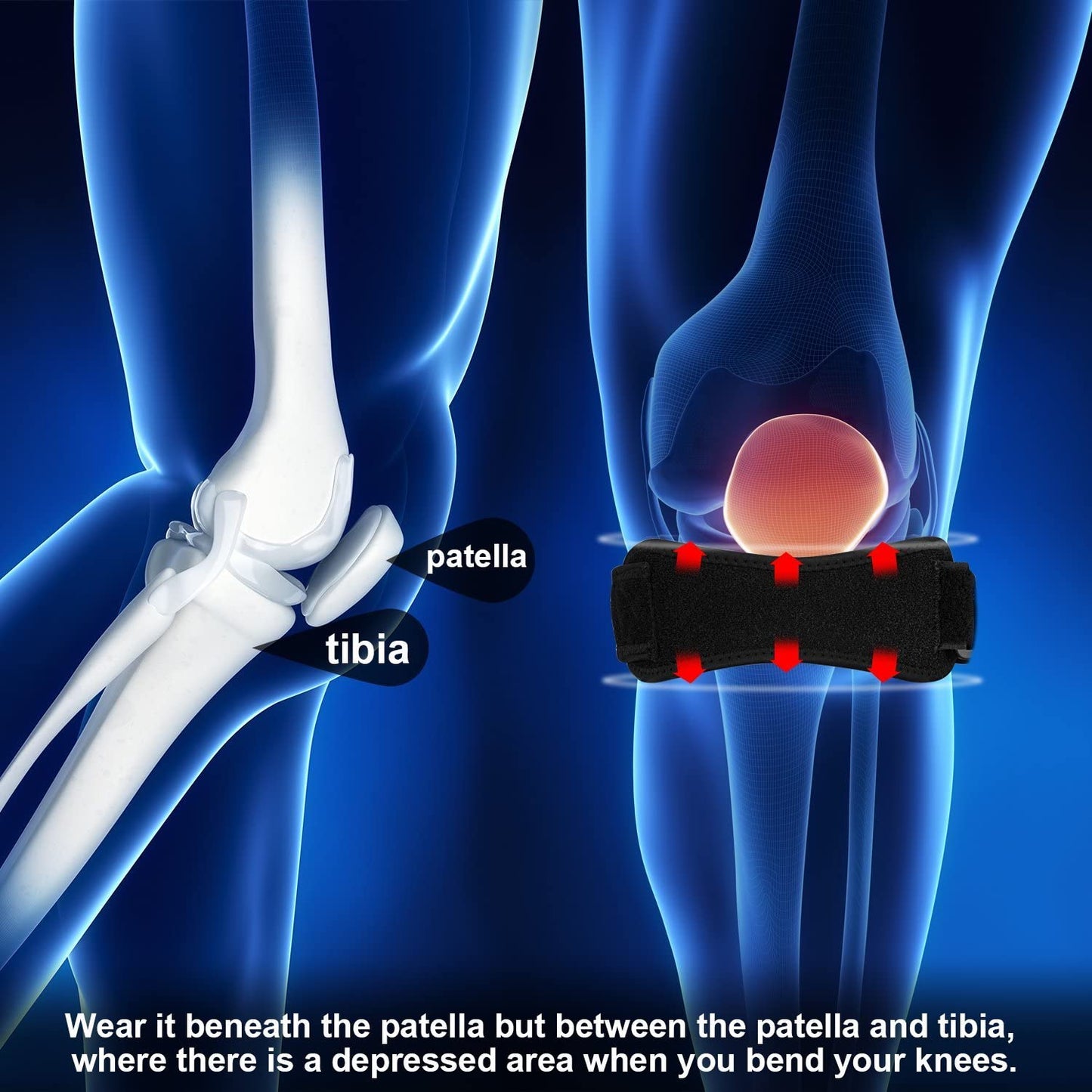 Single Strap Patella Knee Band | Adjustable Knee Support for Walking & Running | Patellar Tendon Support Strap for Pain Relief