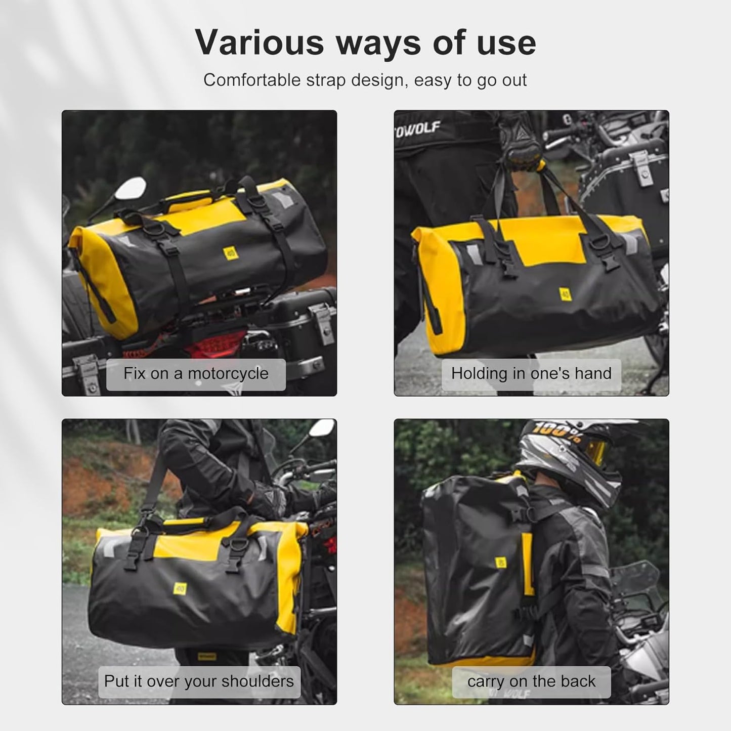 Adventure Waterproof Motorcycle Tail Bag – 40L/66L Heavy-Duty Tarpaulin Dry Duffle Bag for Touring