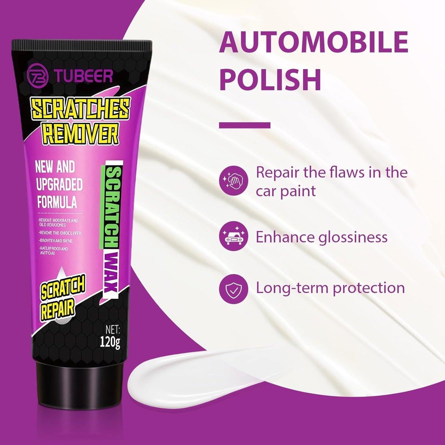 TUBEER 120g Car Scratch Remover – Intensive Shine, Swirl Repair & Water Repellent Shield