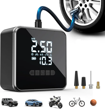 Portable Electric Air Pump  – Cordless Tire Inflator for Car, Motorcycle & Bike | 2000mAh Power Bank & LED